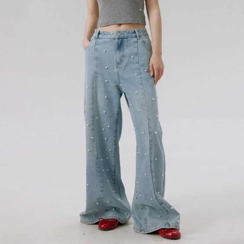 Hilton ג'ינס רחב עם פנינים