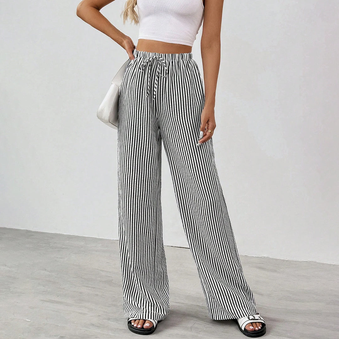 Ronald מכנסיים פסים בגזרה ישרה גבוהה