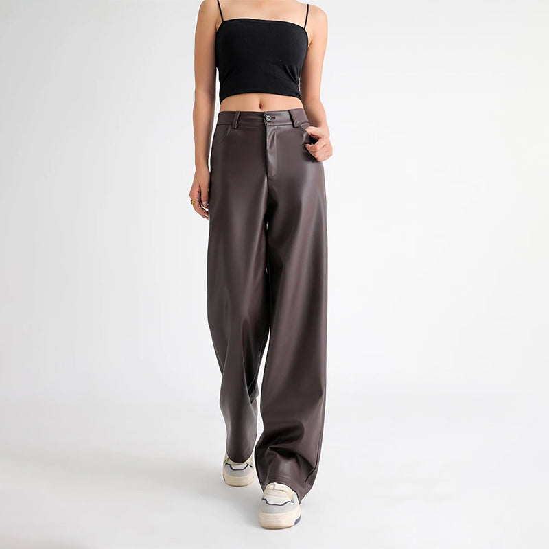 Kane מכנסי עור רחבים מותן גבוהה