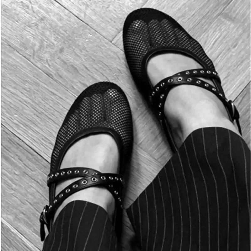 Kane בלרינות רשת עם רצועת אבזם מעור