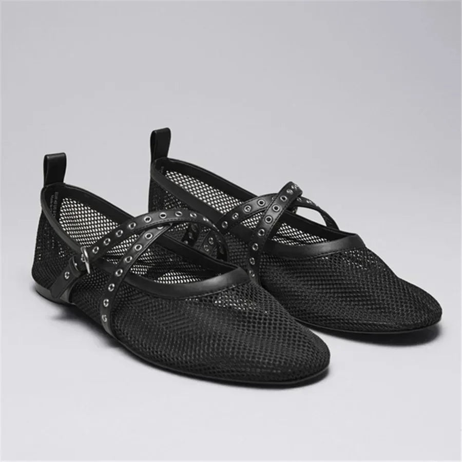 Kane בלרינות רשת עם רצועת אבזם מעור