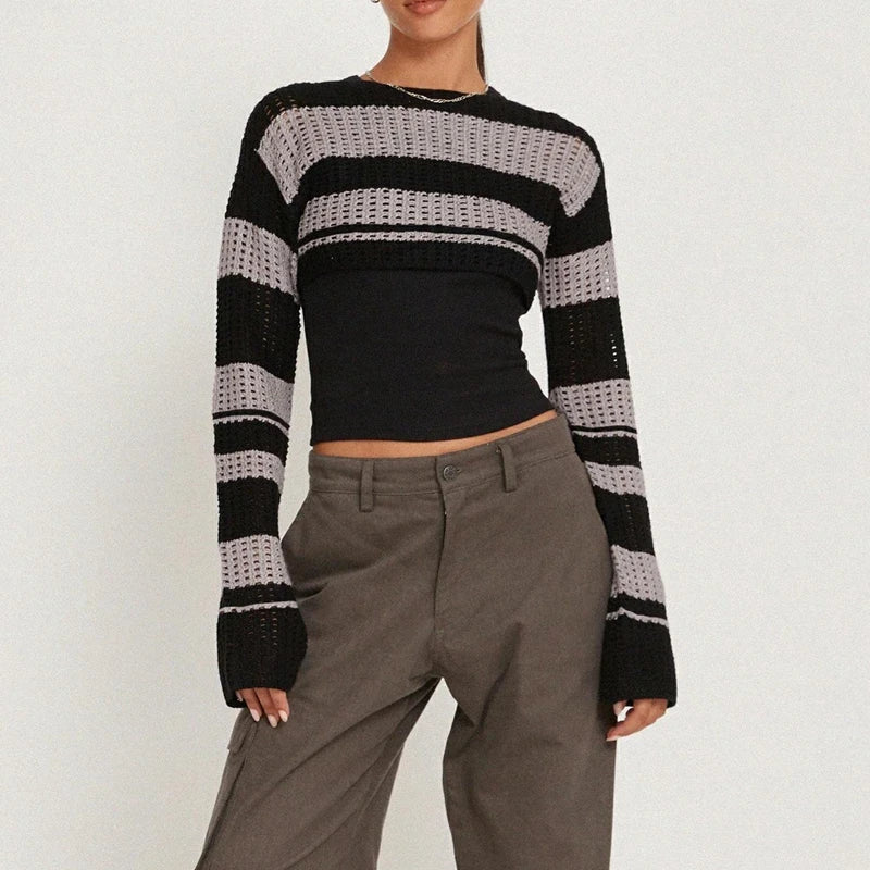 Livia סוודר קרופ סרוג פסים