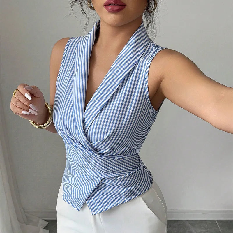 Selina חולצת פסים אלגנטית ללא שרוולים