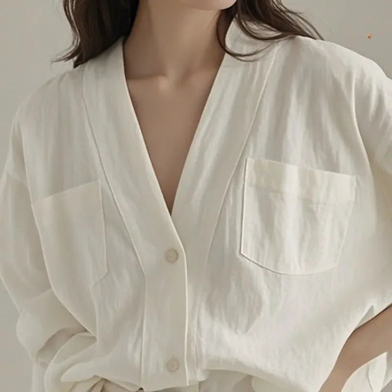 Marco חולצת כותנה לבנה עם כפתורים