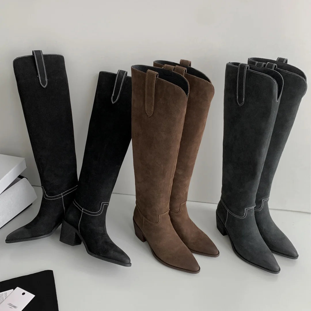 Slater מגפי ברך זמש אלגנטיים עם עקב