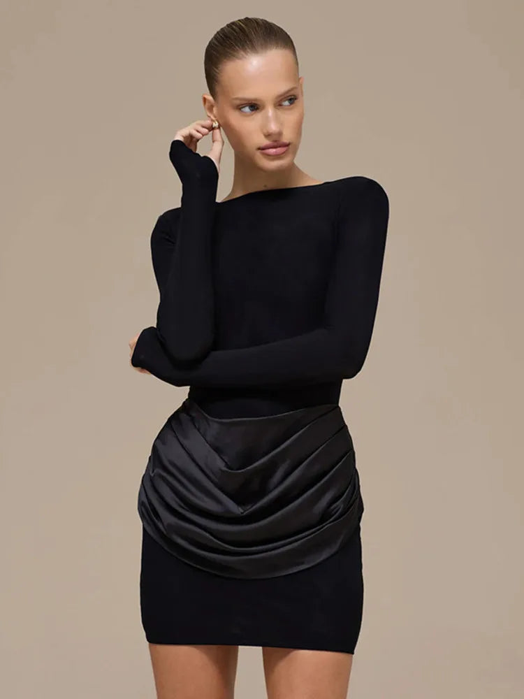 Greta שמלת מיני סאטן וכיווצים