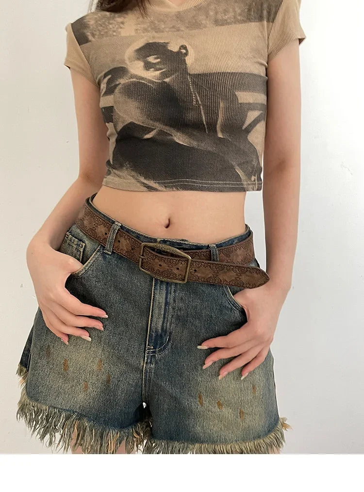 Teddy חגורה בעיצוב רטרו עם הדפס עדין