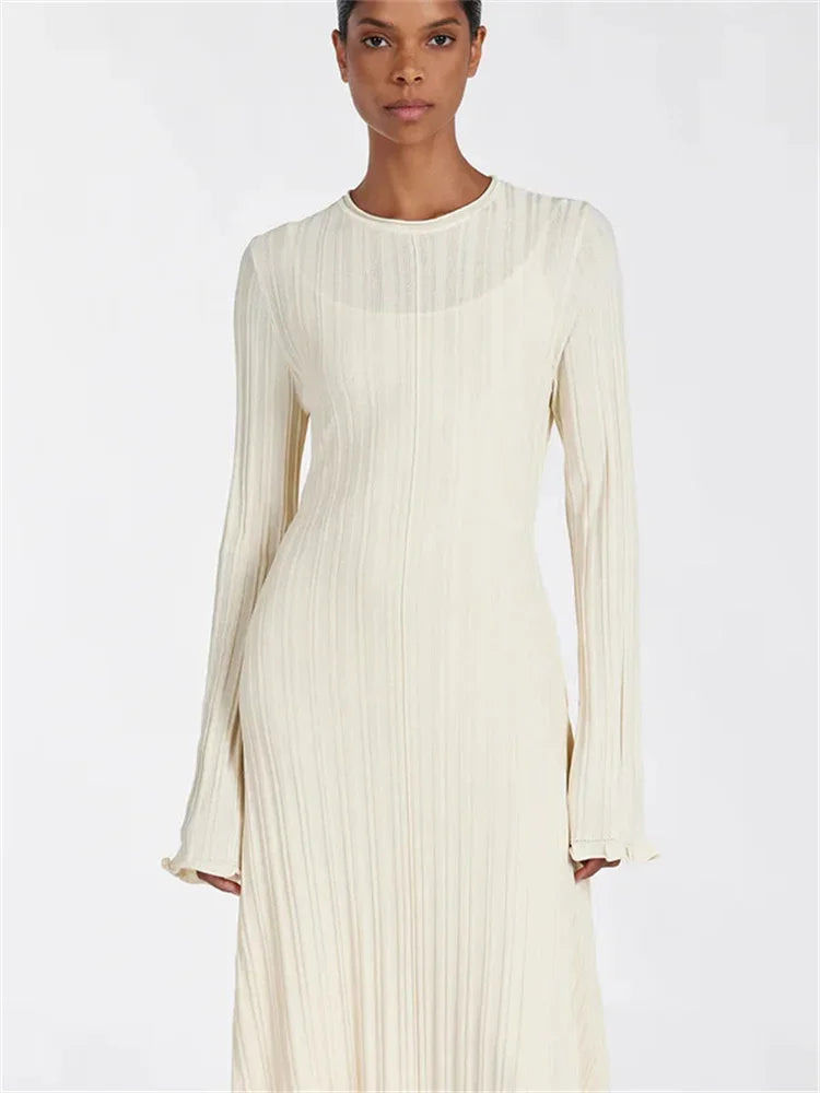 Keaton שמלת מקסי סרוגה צמודה עם שרוול ארוך