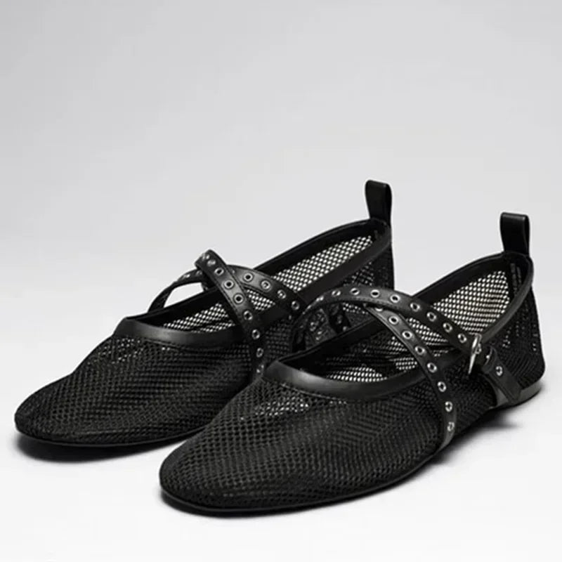 Kane בלרינות רשת עם רצועת אבזם מעור