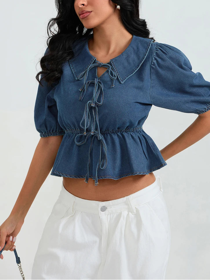 Rhonda חולצת ג׳ינס שרוכים