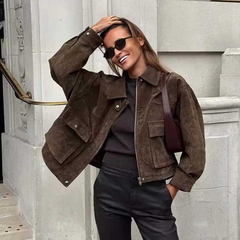 Alisa ג׳קט בומבר דמוי עור עם כיסים