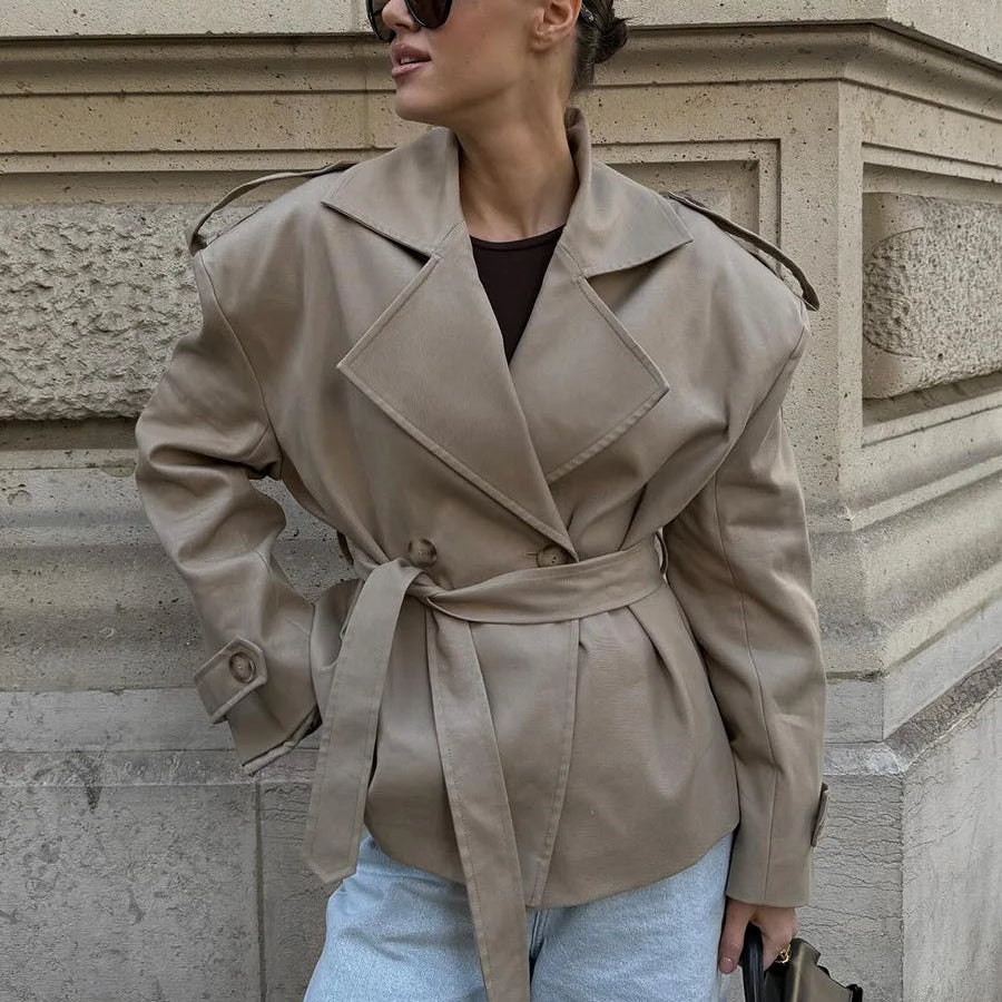 Daisie טרנץ קלאסי קצר חגורה לאפל אלגנטי