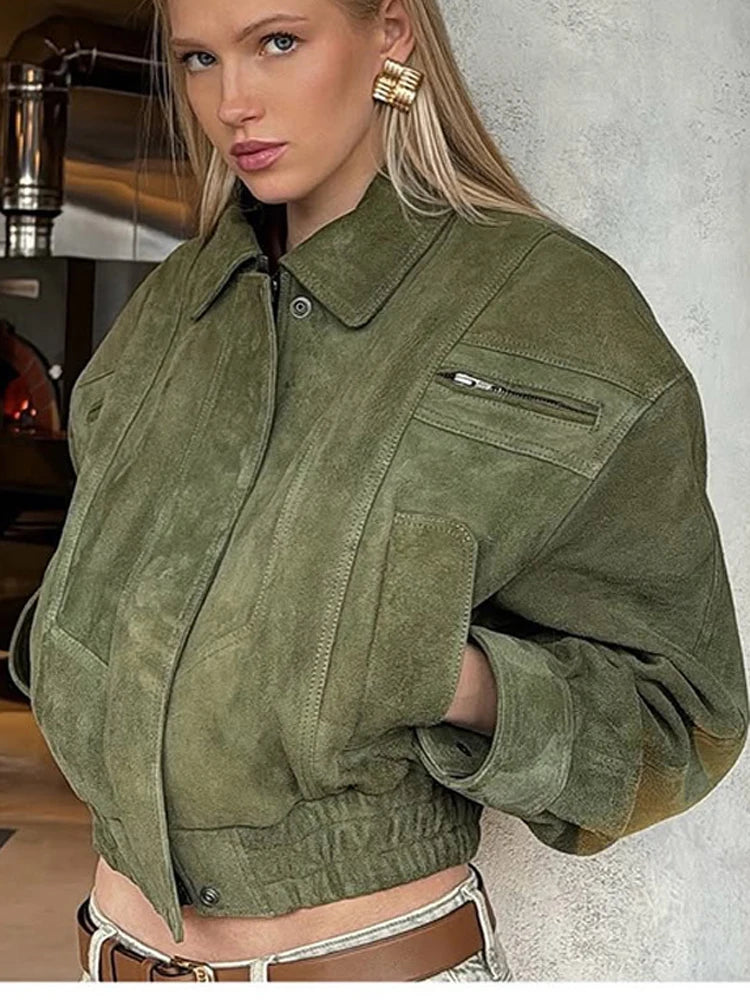 Ponce ז׳קט סוויד קצר בגזרה רחבה