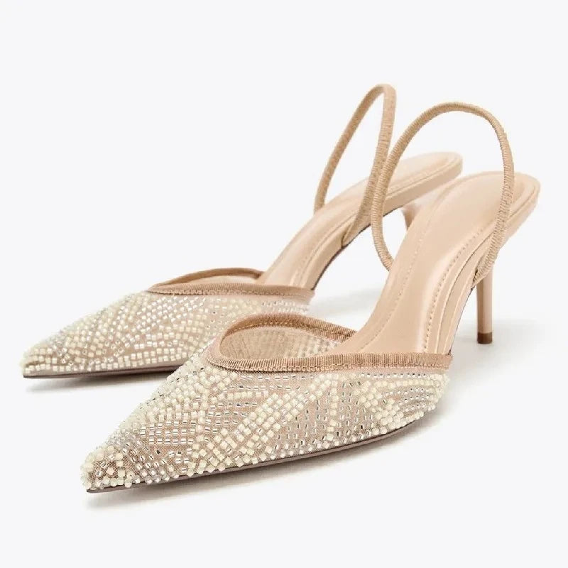 Kayla נעלי עקב מחודדות עם חרוזים סלינגבק