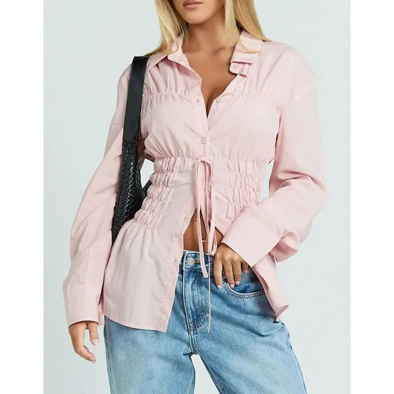 Marianne חולצת שרוכים מחטבת אלגנטית