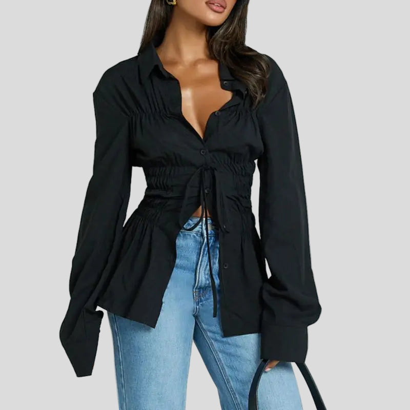 Marianne חולצת שרוכים מחטבת אלגנטית