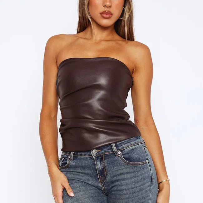 Davis טופ סטרפלס דמוי עור