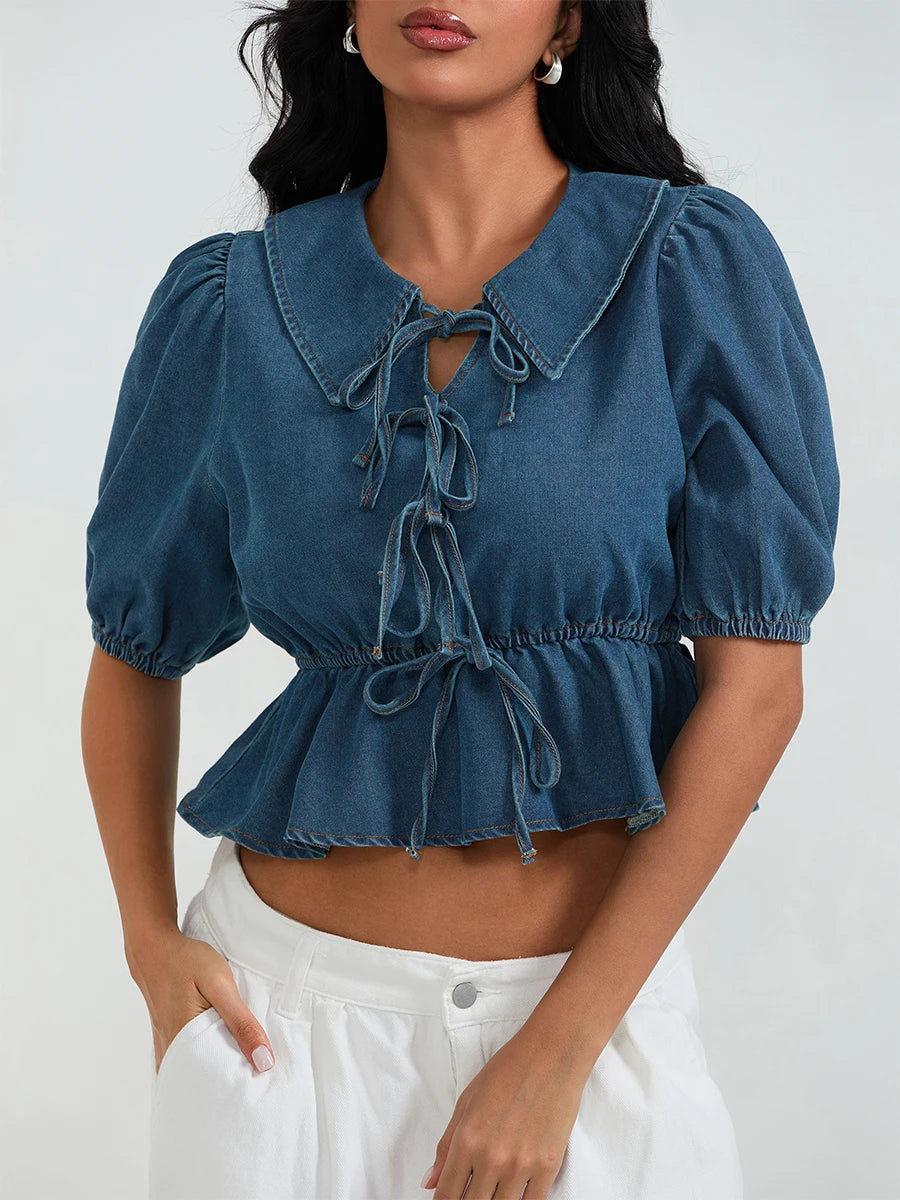 Rhonda חולצת ג׳ינס שרוכים