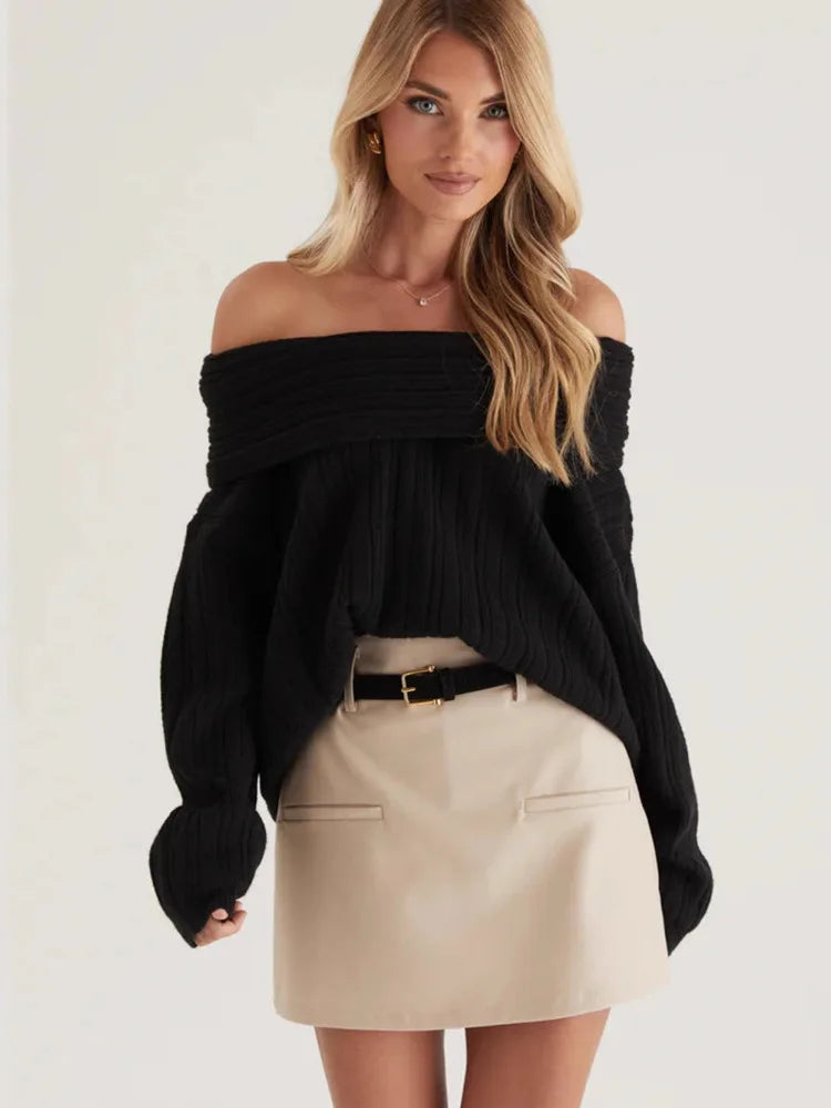 Crane סוודר סרוג אוף שולדר עם שרוול ארוך