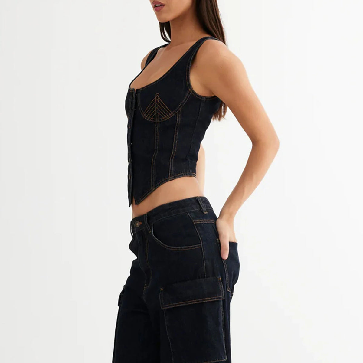 Lewys גופיית ג'ינס מחטבת עם כפתורים