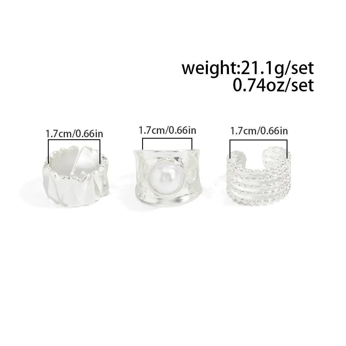 Selene סט טבעות פנינה בגוון כסף