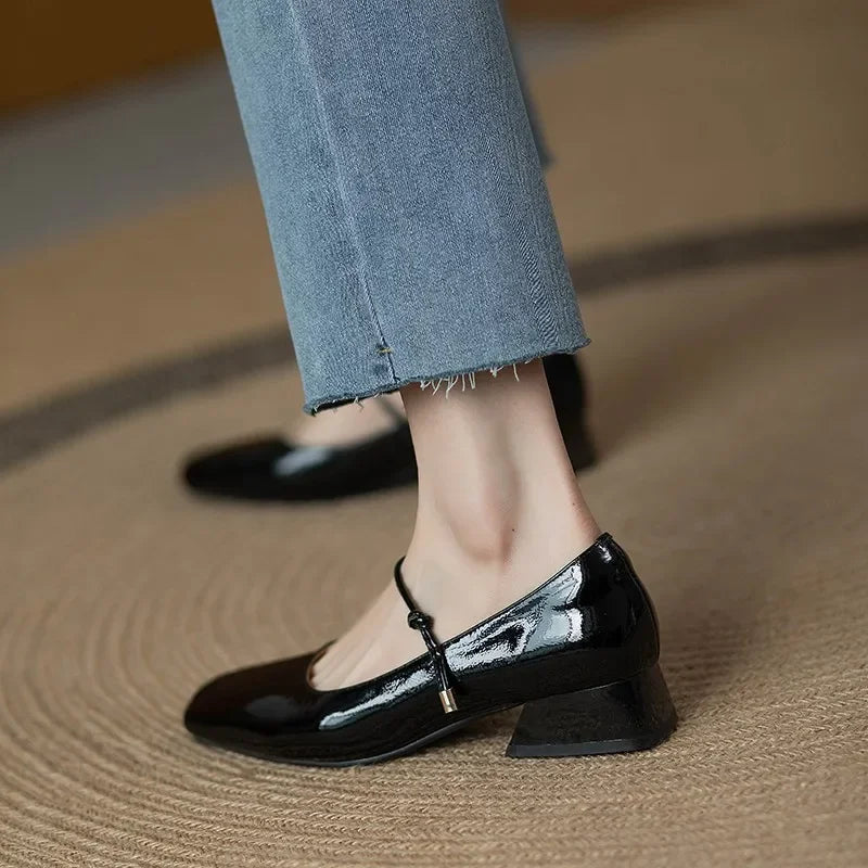 Haroon נעלי עקב מרי ג&#39;יין מבריקות