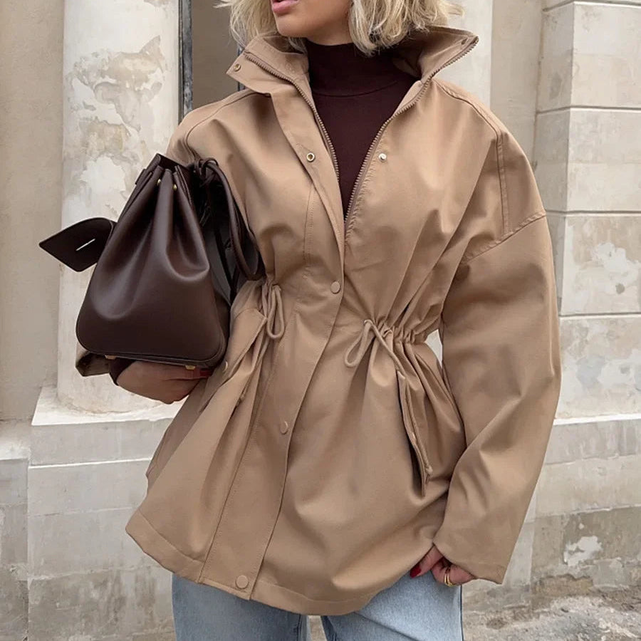 Louise מעיל טרנץ אמצעי צווארון גבוה קשירה