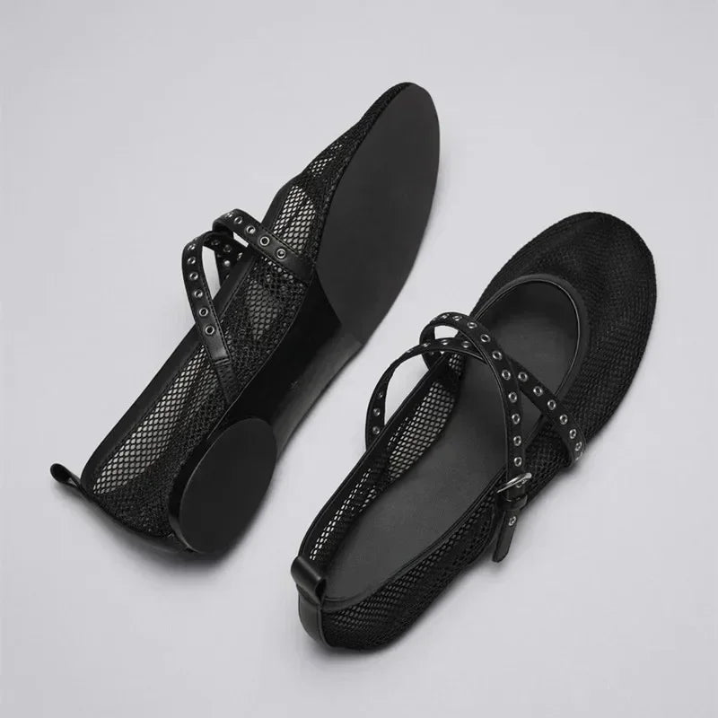 Kane בלרינות רשת עם רצועת אבזם מעור