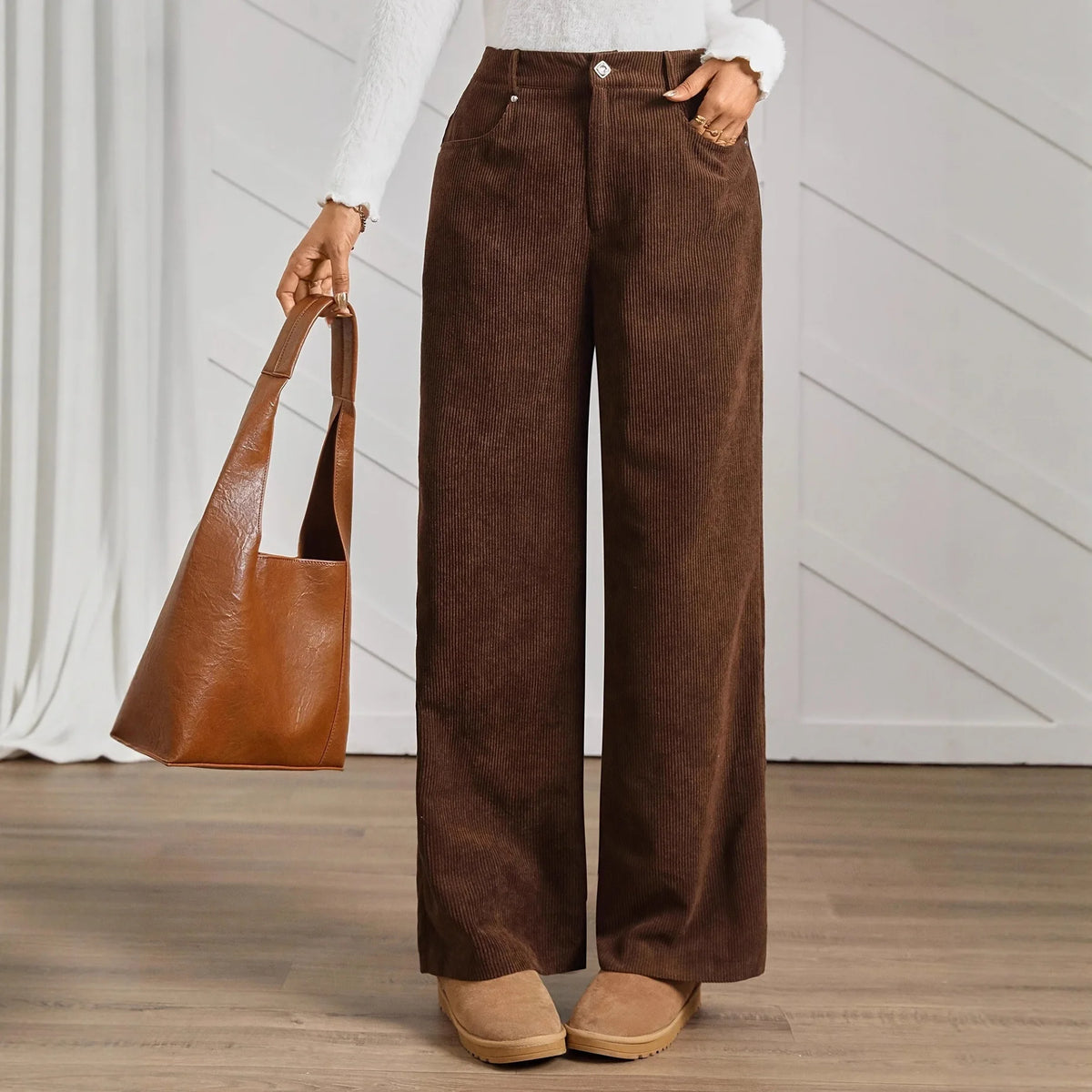 Welch מכנסי קורדרוי חומים רחבים עם מותן גבוהה