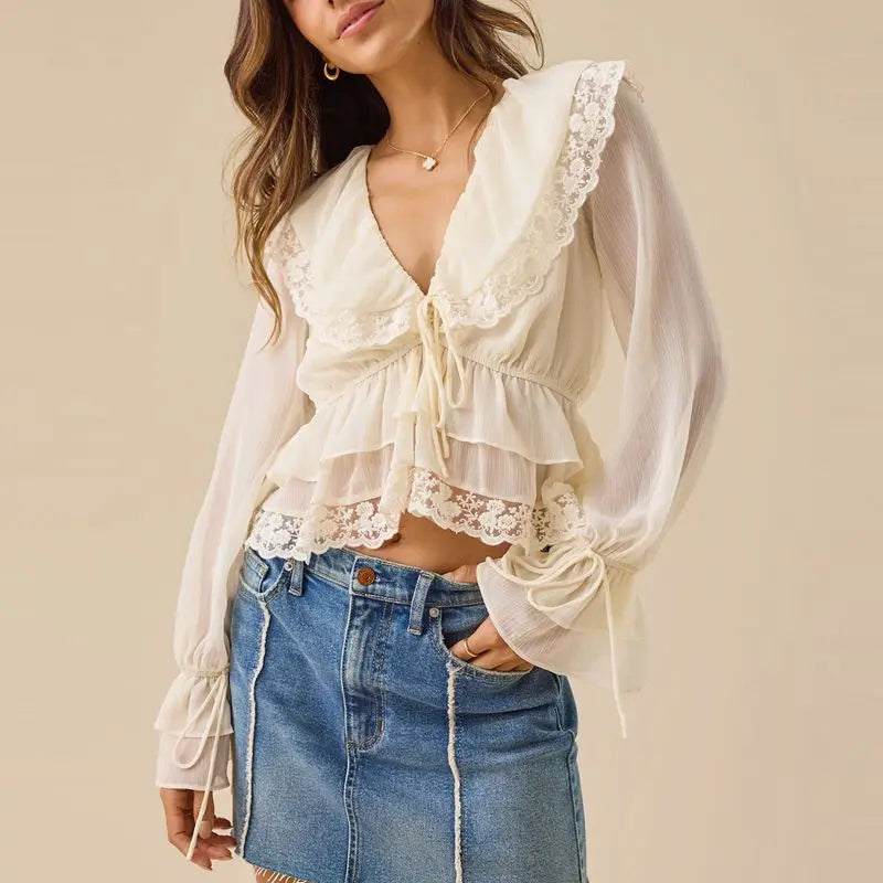 Lacie חולצת תחרה רומנטית שכבות