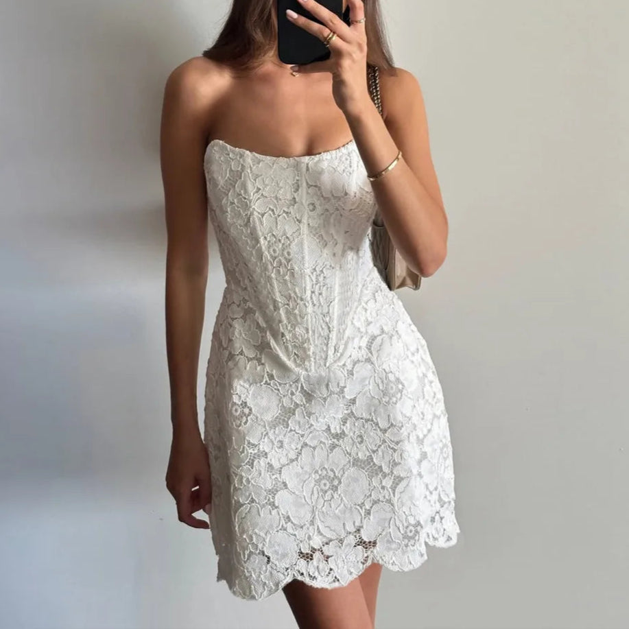 Lynn שמלת מיני לבנה תחרה