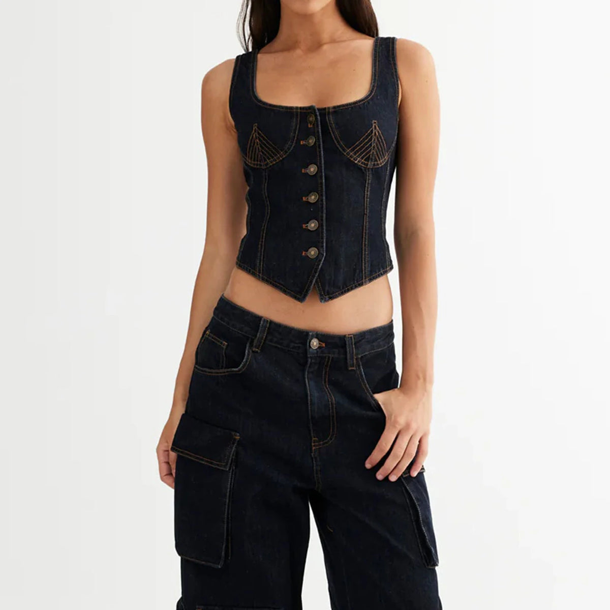 Lewys גופיית ג'ינס מחטבת עם כפתורים