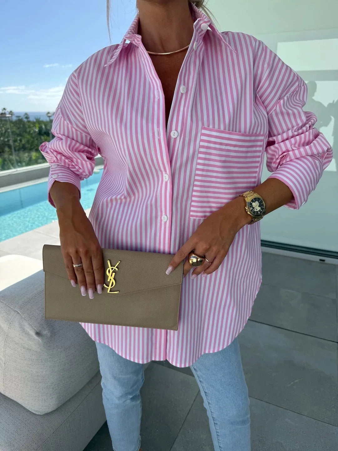 Zoe חולצת פסים ארוכה עם כיס