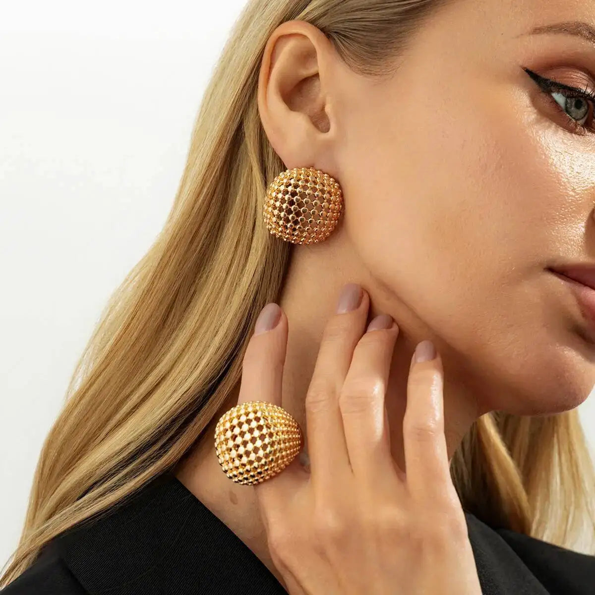 Aliza סט עגילים וטבעת גאומטרי