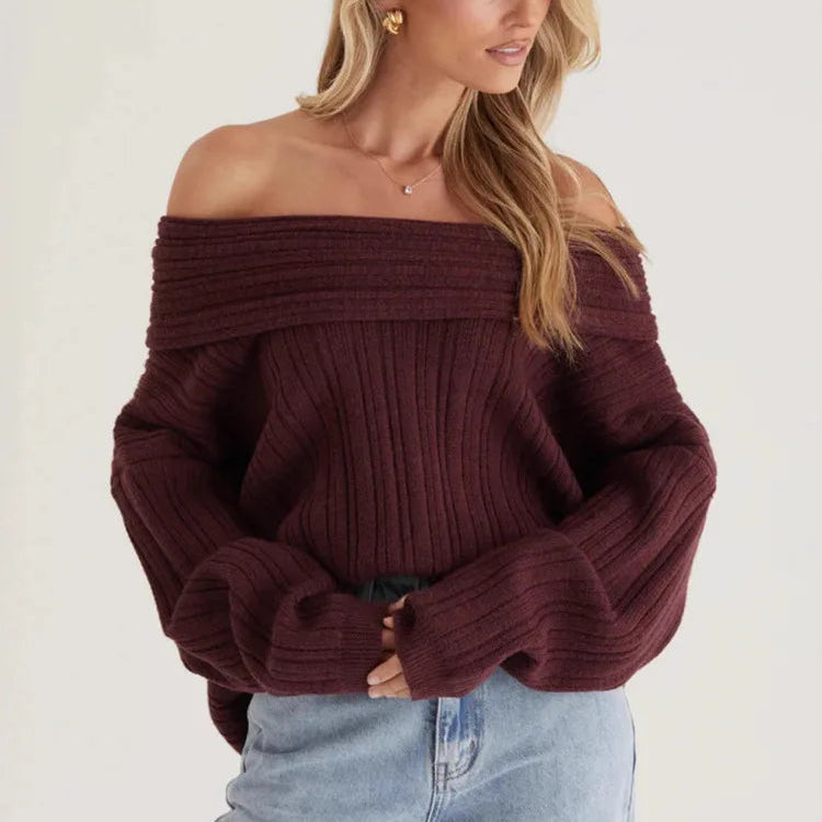 Crane סוודר סרוג אוף שולדר עם שרוול ארוך