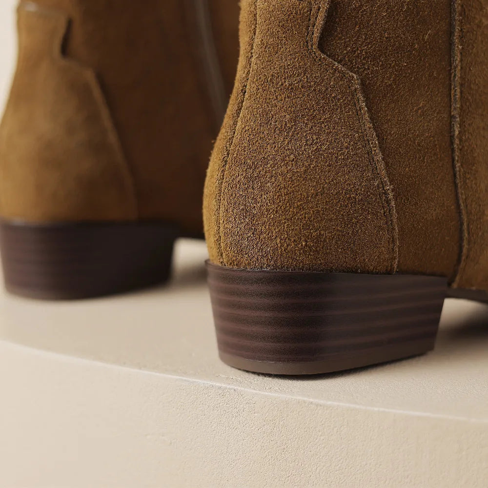 Warren מגפי ברך זמש בסגנון מערבוני עם רוכסן