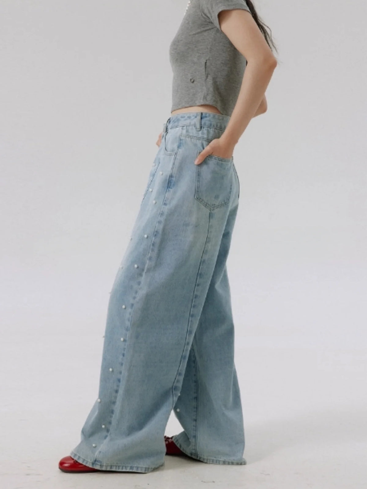 Hilton ג'ינס רחב עם פנינים