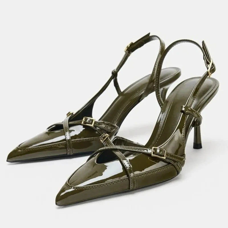 Caitlyn סנדלי עקב עם רצועות קרוס ואבזמים