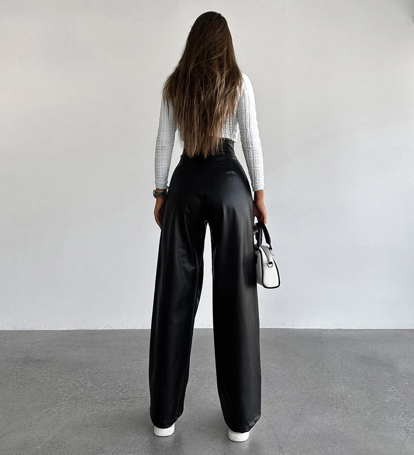 Lily מכנסיים ארוכים דמוי עור