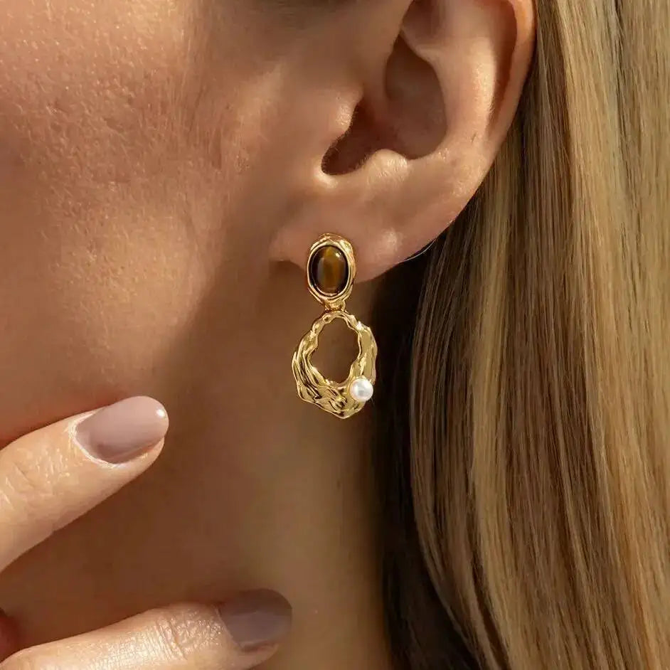 Welsh עגילי וינטג' אבן חומה עם תליון גאומטרי