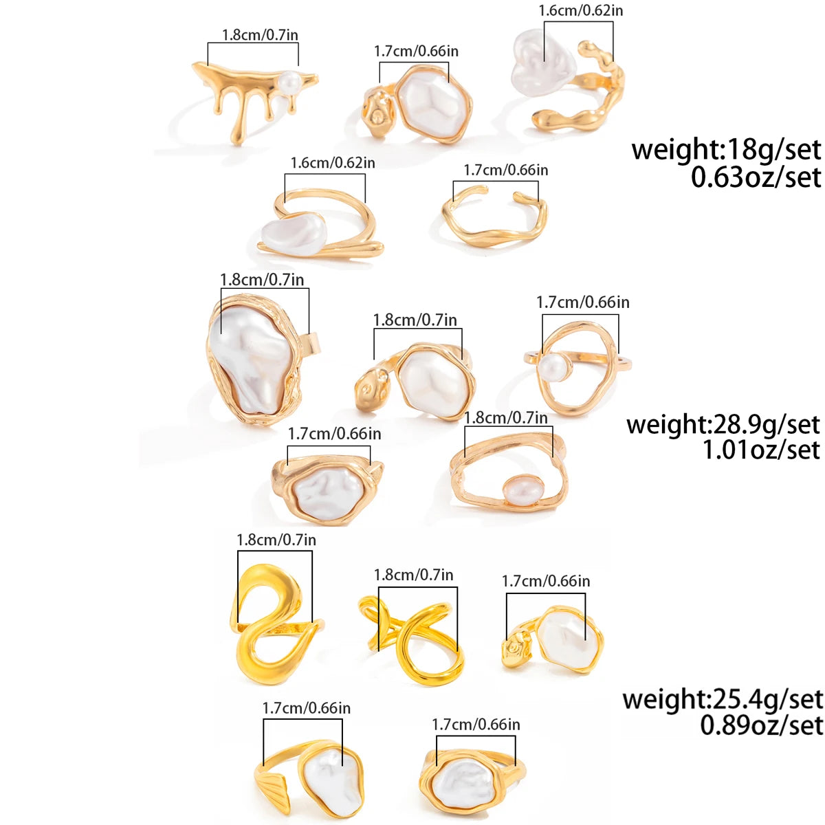 Eloria סט טבעות פנינים אסימטריות