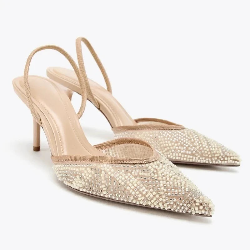 Kayla נעלי עקב מחודדות עם חרוזים סלינגבק