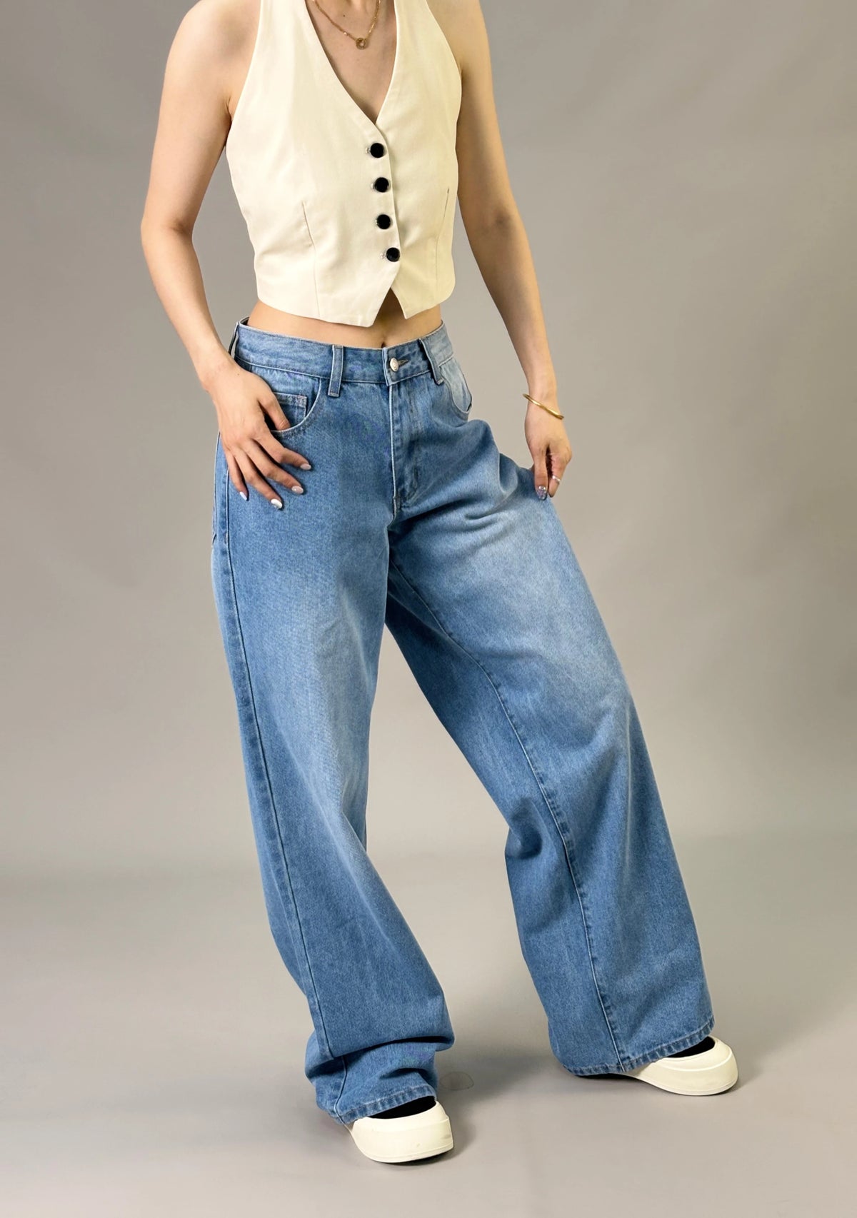 Penny ג'ינס וינטג' רחב גבוה מותן