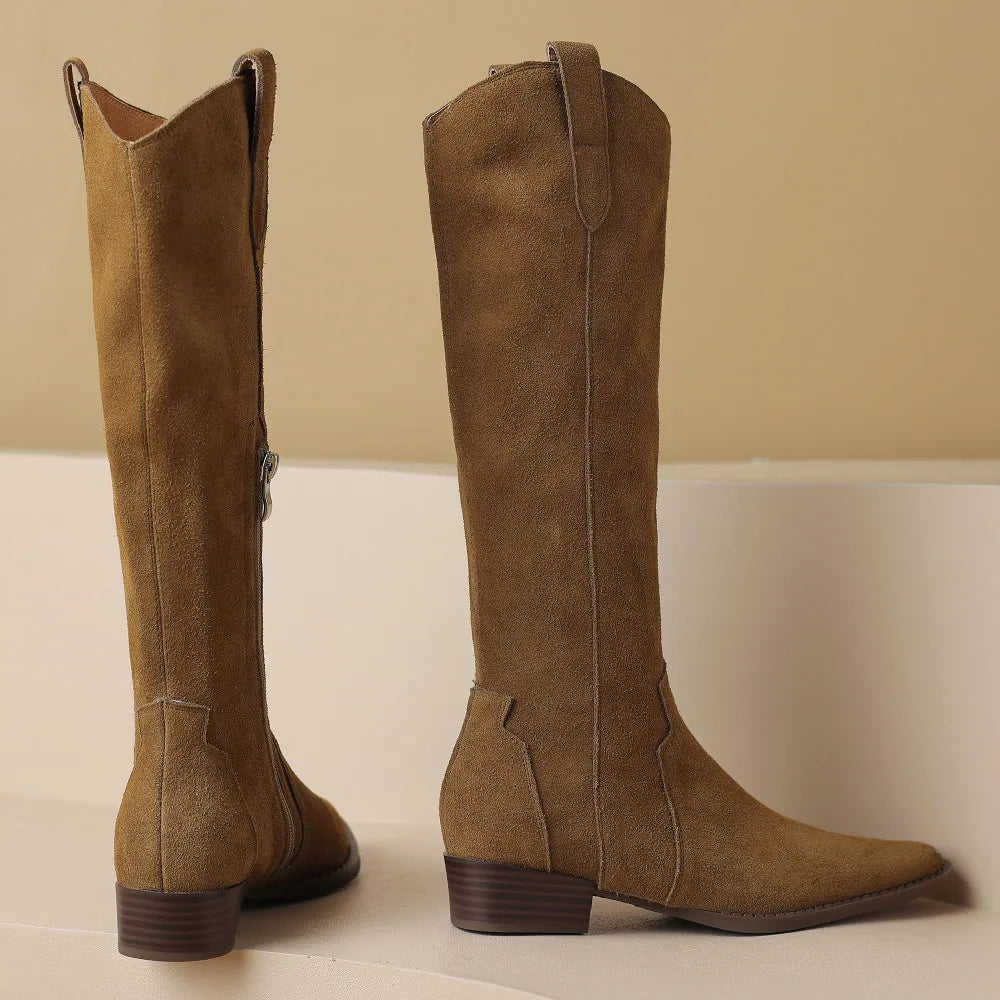 Warren מגפי ברך זמש בסגנון מערבוני עם רוכסן