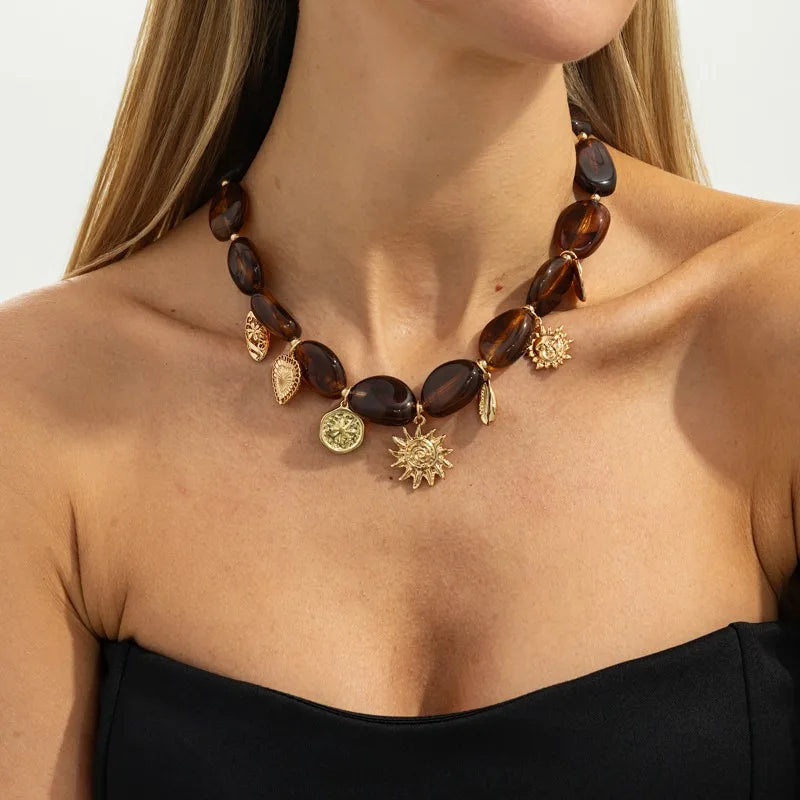 Solara שרשרת אבני טייגר איי עם תליונים