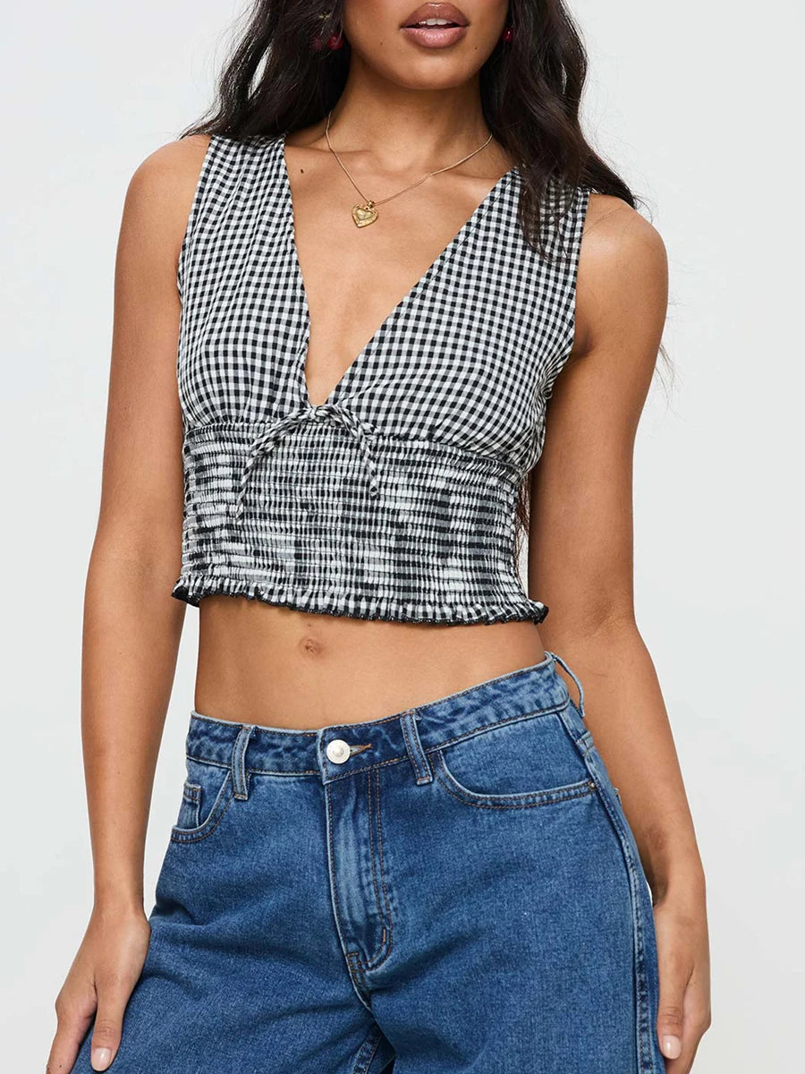 Dewi טופ משובץ עם קשירה