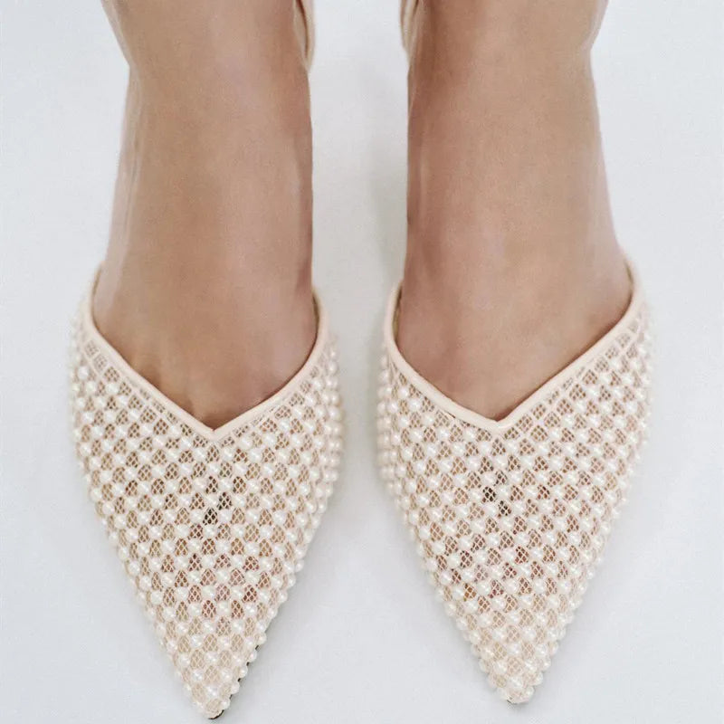 Mari סנדלי עקב עם רשת חרוזים סלינגבק