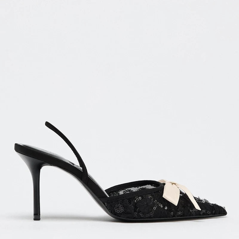 Benton נעלי עקב מחודדות פפיון סלינגבק תחרה