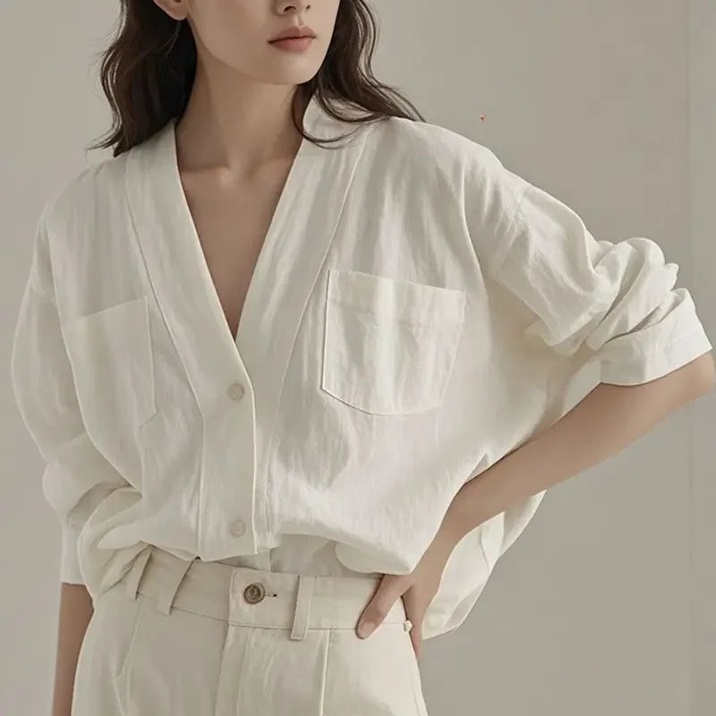 Marco חולצת כותנה לבנה עם כפתורים