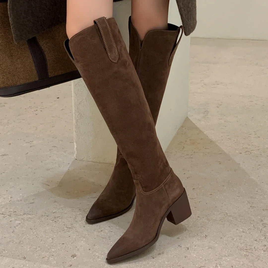 Slater מגפי ברך זמש אלגנטיים עם עקב